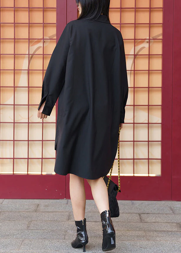 Chic Black Asymmetrical Low High Design Cotton Dresses Spring - Image 4