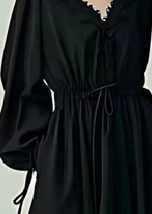 Chic Black Cinched Exra Large Hem Cotton Maxi Dresses Spring - Image 3