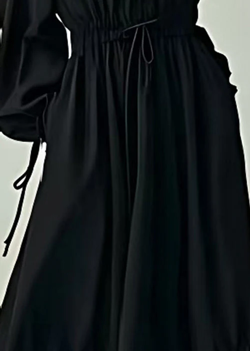 Chic Black Cinched Exra Large Hem Cotton Maxi Dresses Spring - Image 4