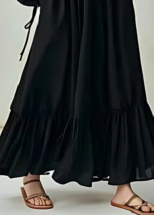 Chic Black Cinched Exra Large Hem Cotton Maxi Dresses Spring - Image 5