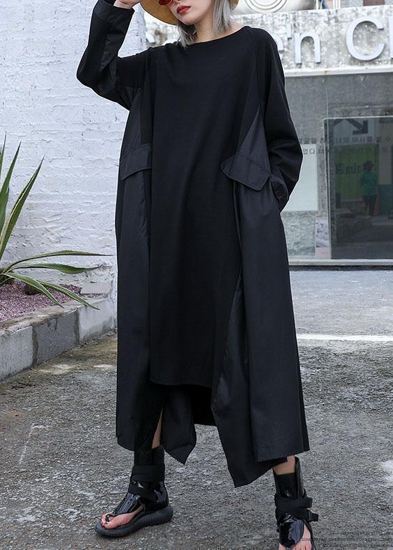 Chic black cotton quilting dresses patchwork Plus Size fall Dress - Image 2