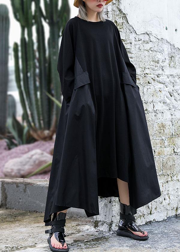 Chic black cotton quilting dresses patchwork Plus Size fall Dress - Image 3