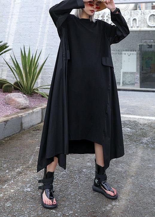 Chic black cotton quilting dresses patchwork Plus Size fall Dress - Image 4