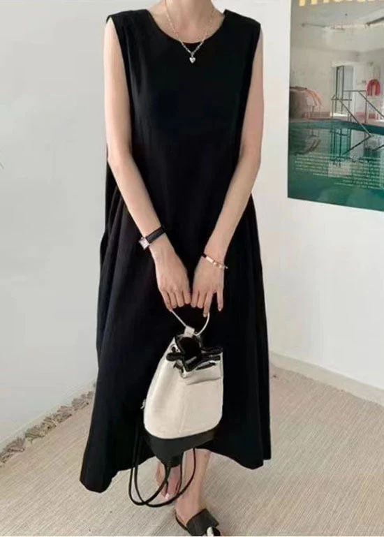 Chic Black O-Neck Patchwork Dress Sleeveless - Image 2