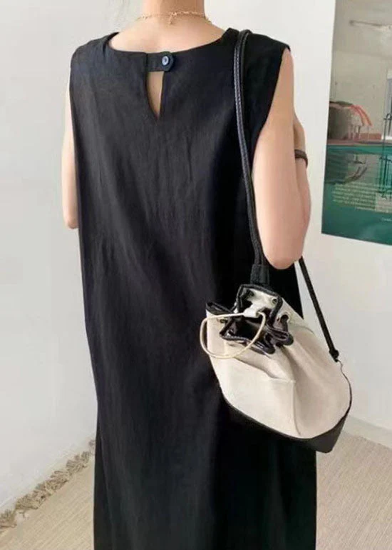 Chic Black O-Neck Patchwork Dress Sleeveless - Image 4