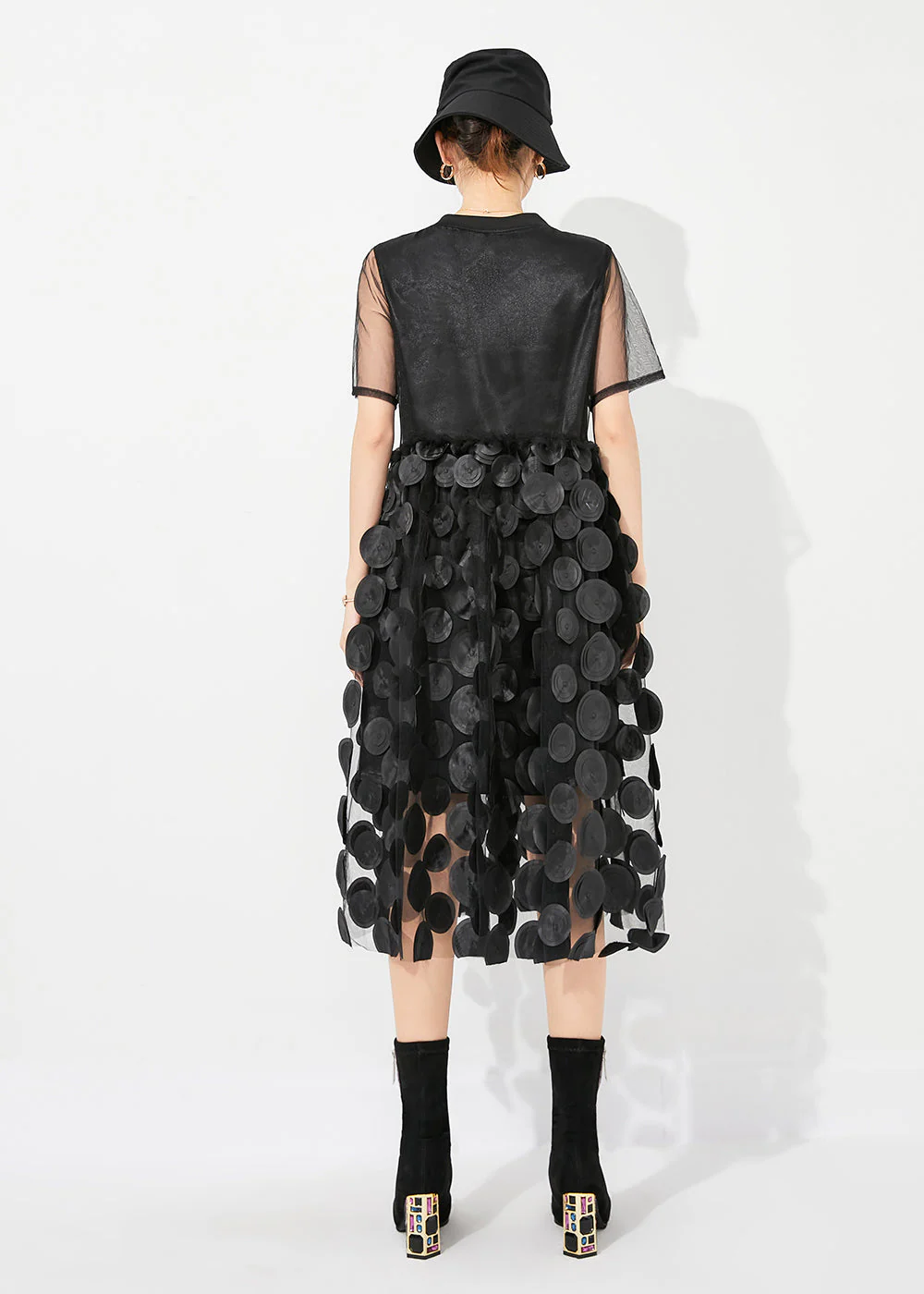 Chic Black O-Neck Patchwork Exra Large Hem Tulle Vacation Dress Summer - Image 4
