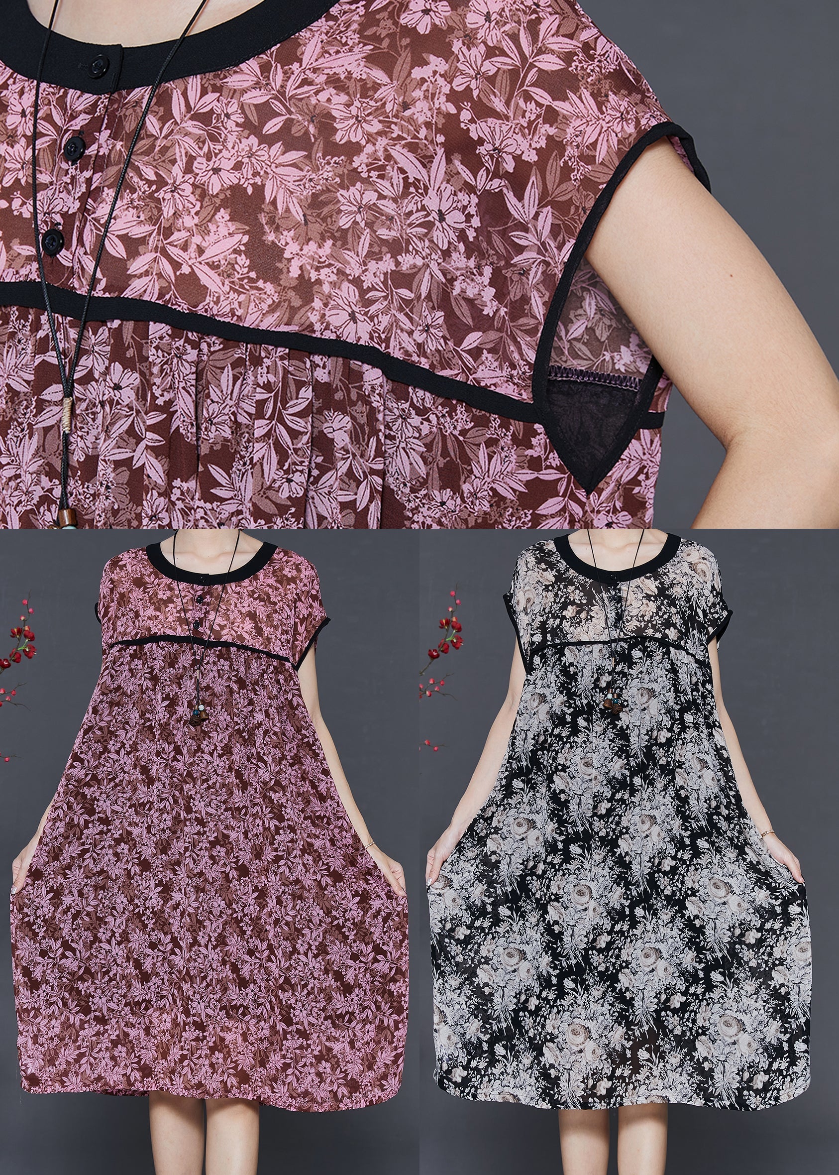 Chic Black Oversized Print Chiffon Maxi Dress Summer - Image 5