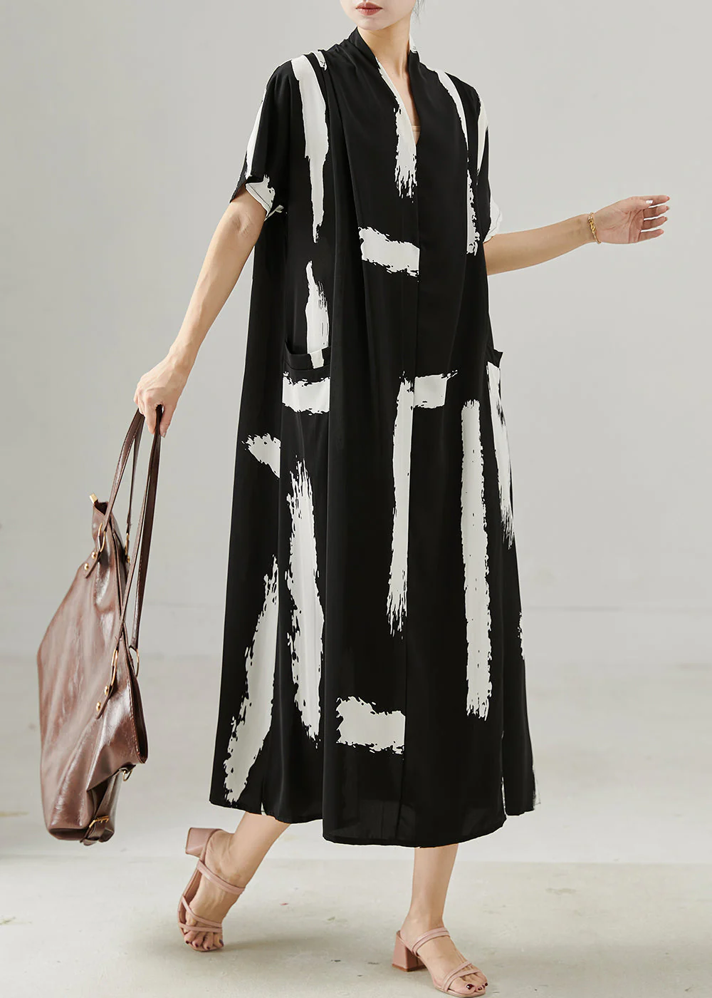 Chic Black Oversized Print Chiffon Maxi Dresses Summer - Image 3