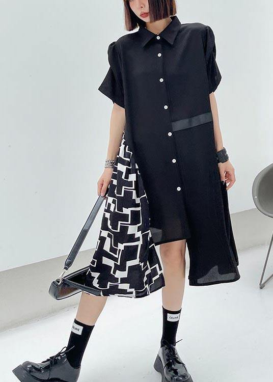 Chic Black Patchwork Print asymmetrical design Dress Summer - Image 2