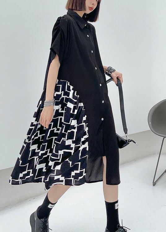 Chic Black Patchwork Print asymmetrical design Dress Summer - Image 3