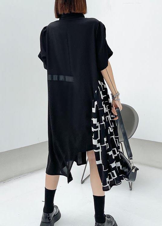 Chic Black Patchwork Print asymmetrical design Dress Summer - Image 4
