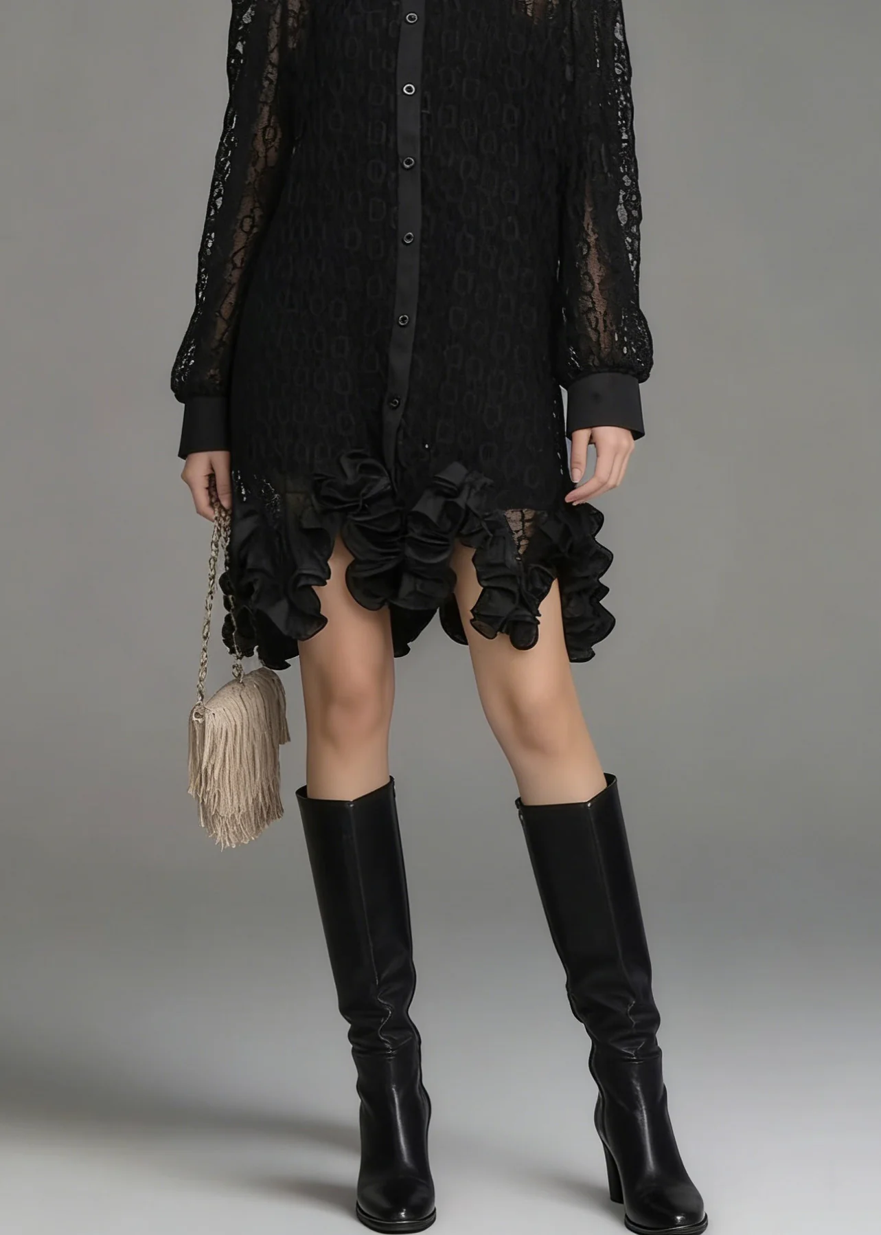 Chic Black Peter Pan Collar Hollow Out Floral Lace Shirt Tops Spring - Image 4