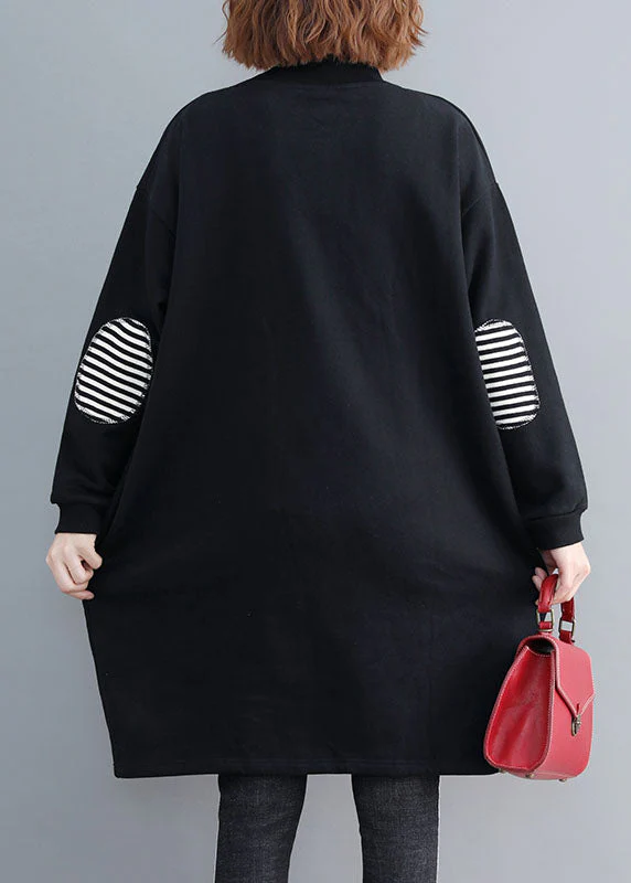 Chic Black Pockets Patchwork Warm Fleece Sweatshirts dress Winter - Image 5