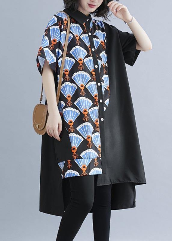 Chic Black Print asymmetrical designlow high design Vacation Summer Cotton Dress
