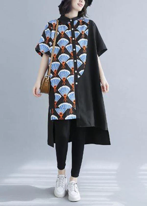 Chic Black Print asymmetrical designlow high design Vacation Summer Cotton Dress - Image 2