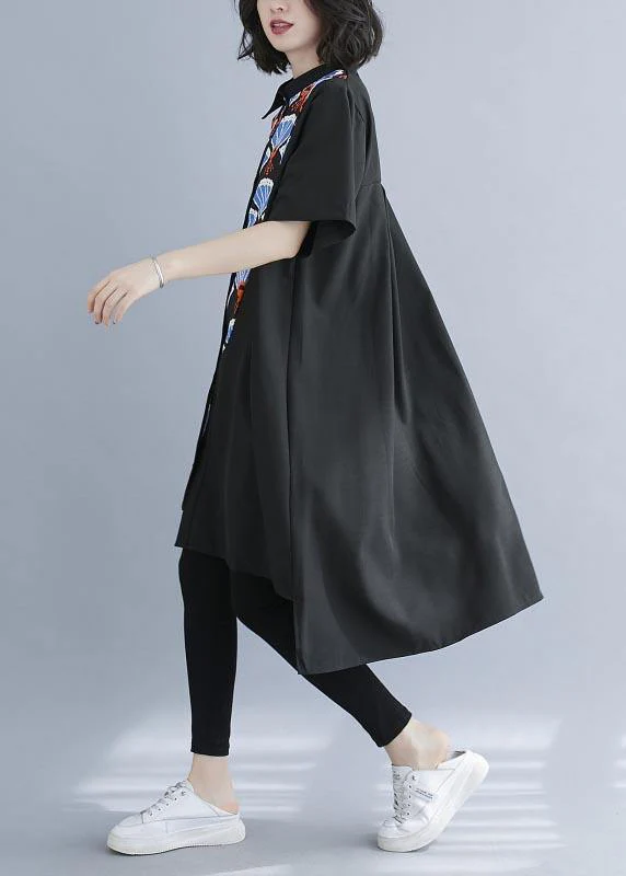 Chic Black Print asymmetrical designlow high design Vacation Summer Cotton Dress - Image 3