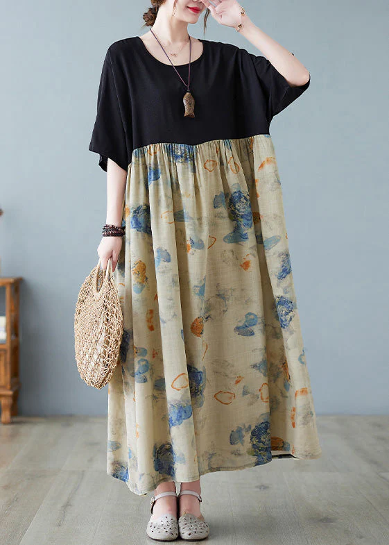 Chic Black Print Patchwork Long Dresses Short Sleeve - Image 3