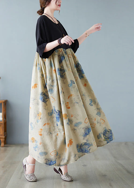 Chic Black Print Patchwork Long Dresses Short Sleeve - Image 4