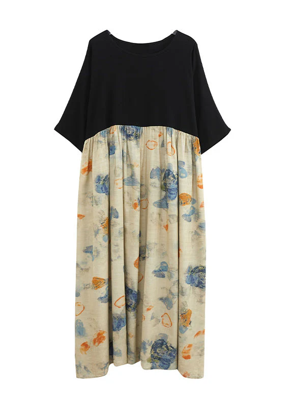 Chic Black Print Patchwork Long Dresses Short Sleeve - Image 5