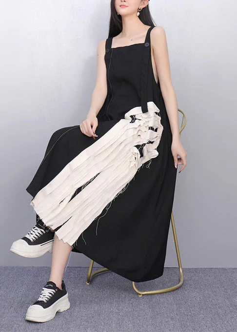 Chic Black Tasseled Patchwork Cotton Sundress Summer - Image 3