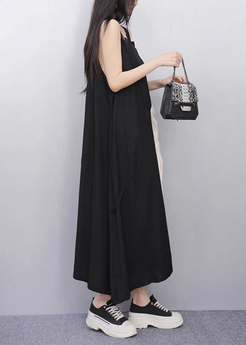 Chic Black Tasseled Patchwork Cotton Sundress Summer - Image 5