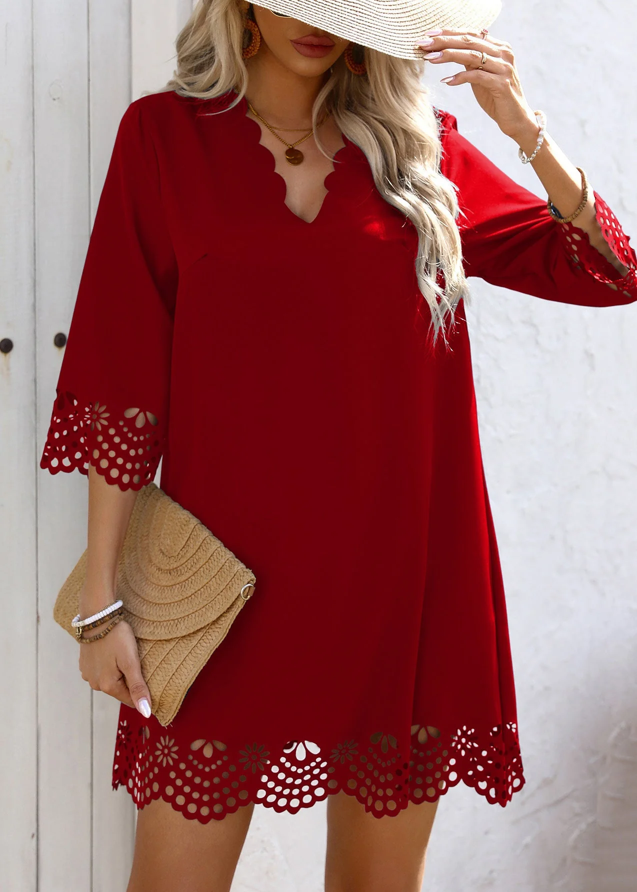 Chic Black V Neck A Line Mid Dresses Half Sleeve - Image 4