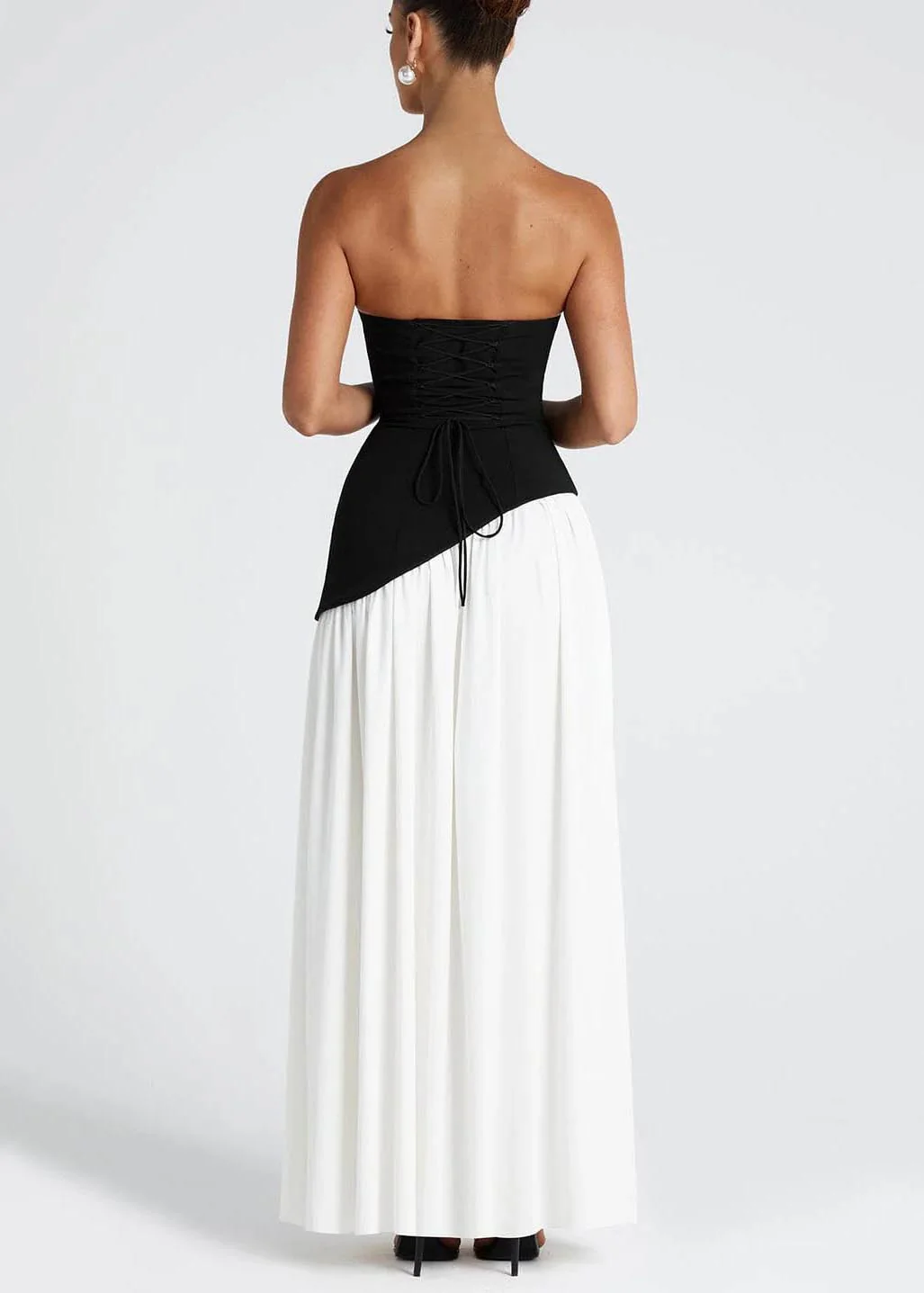 Chic Black White Patchwork Side Open Chiffon Party Dresses - Image 4