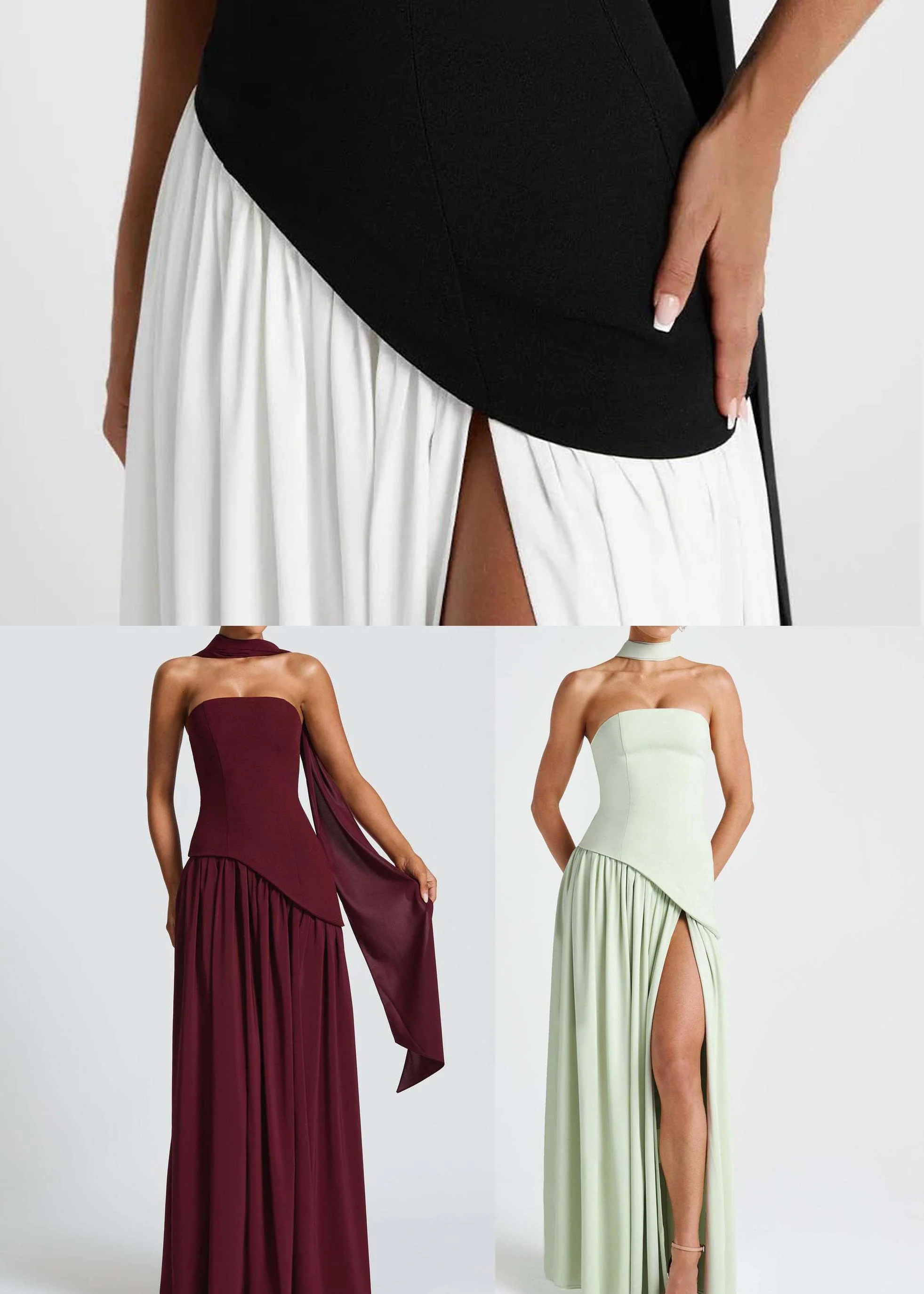 Chic Black White Patchwork Side Open Chiffon Party Dresses - Image 5