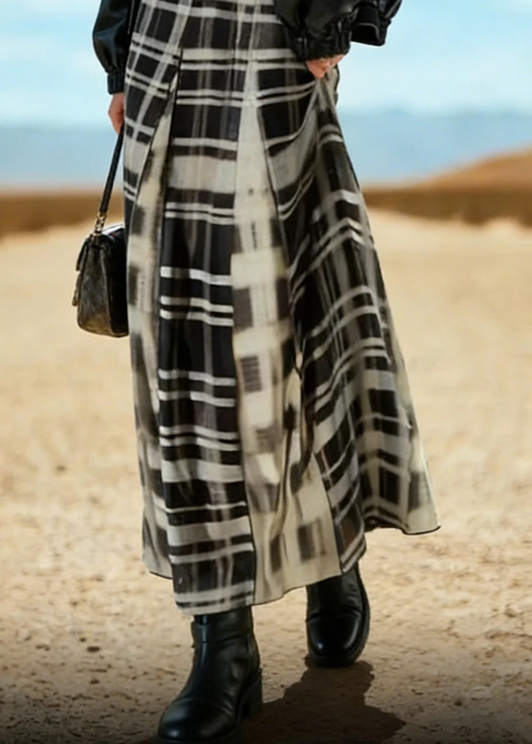 Chic Black White Plaid A Line Skirt Spring - Image 4