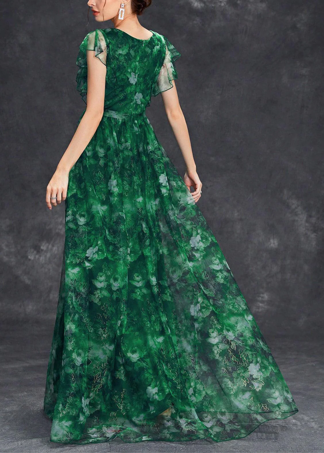 Chic Blackish Green Ruffled Patchwork Tunic Tulle Maxi Dress Summer - Image 4