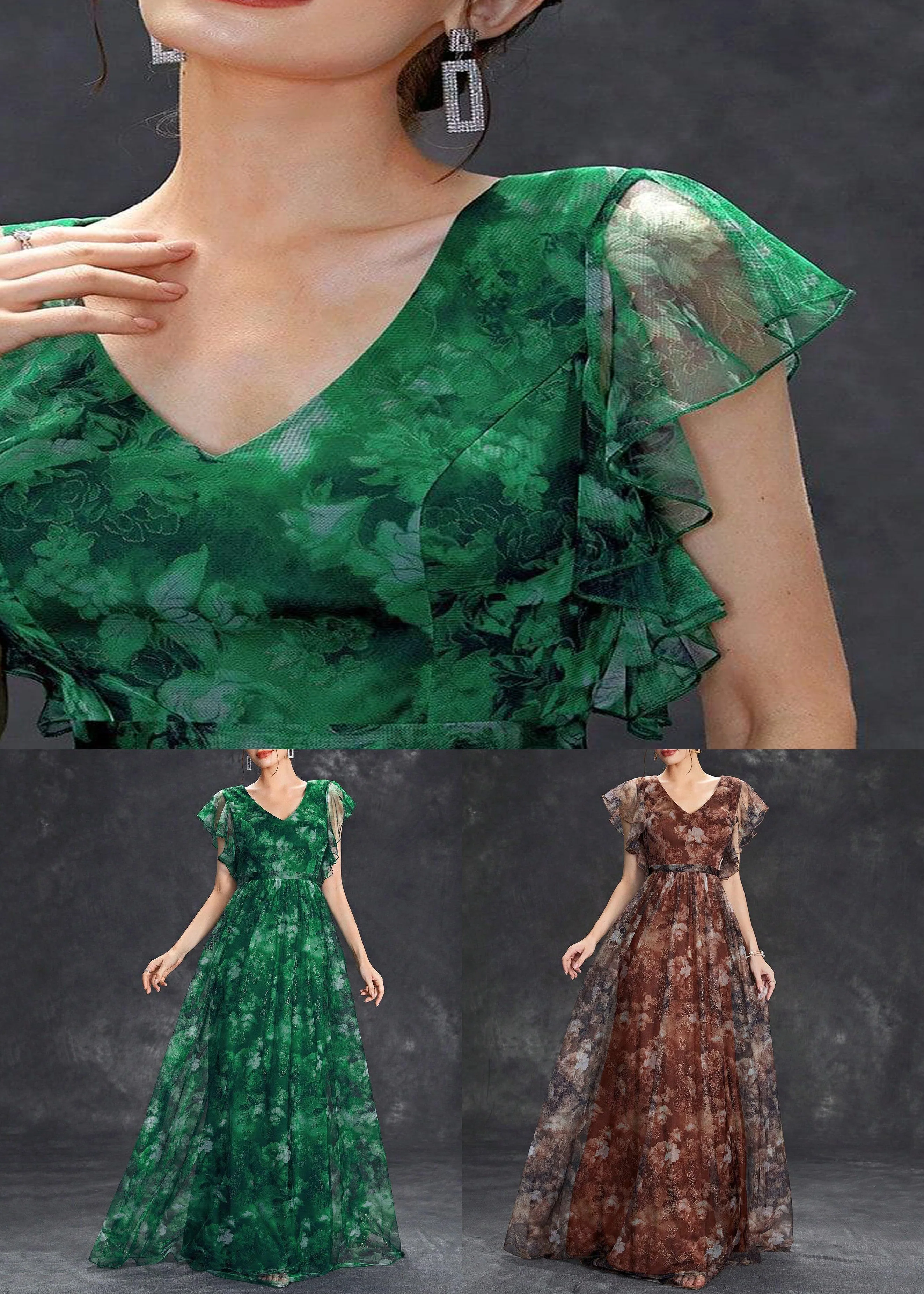 Chic Blackish Green Ruffled Patchwork Tunic Tulle Maxi Dress Summer - Image 5
