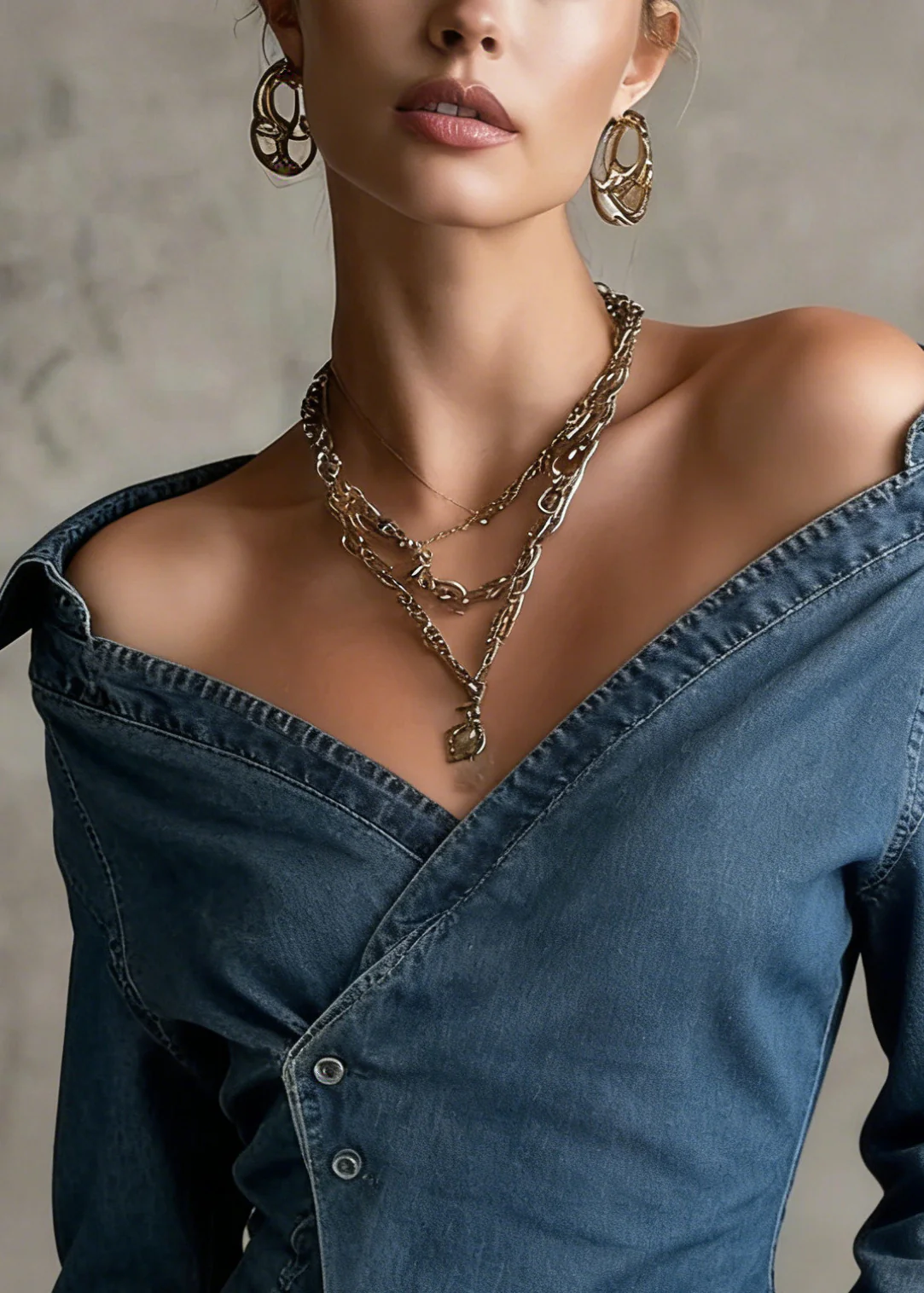 Chic Blue Cold Shoulder Asymmetrical Design Denim Shirts Spring - Image 2