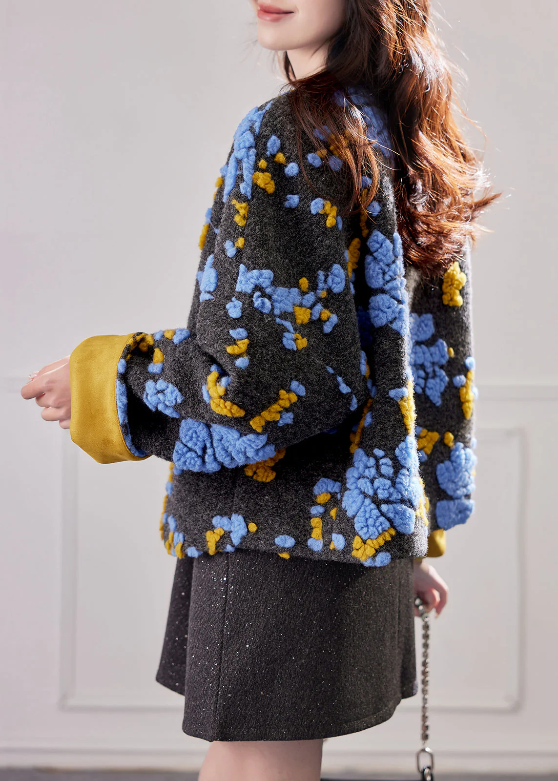 Chic Blue Embroidered Button Duck Down Woolen Coat Winte - Image 5