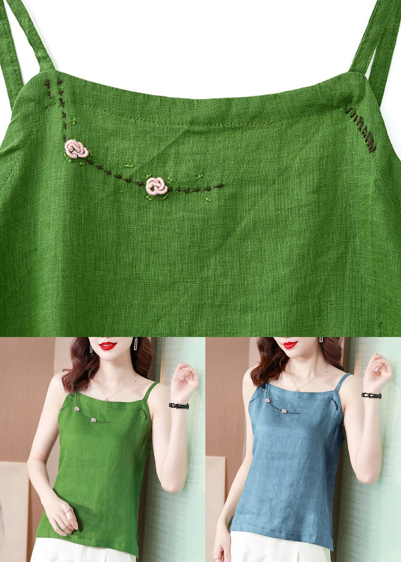 Chic Blue Embroideried Floral Tank Tops Summer - Image 5