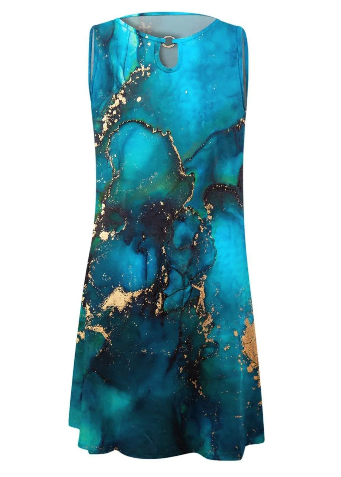 Chic Blue O-Neck Print Mid Dresses Summer - Image 5
