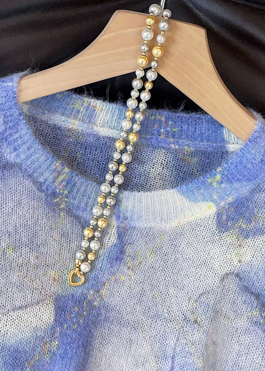 Chic Blue O Neck Tie Dye Knit Sweater Fall - Image 4