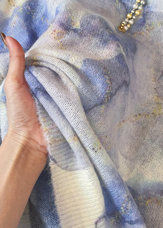 Chic Blue O Neck Tie Dye Knit Sweater Fall - Image 5