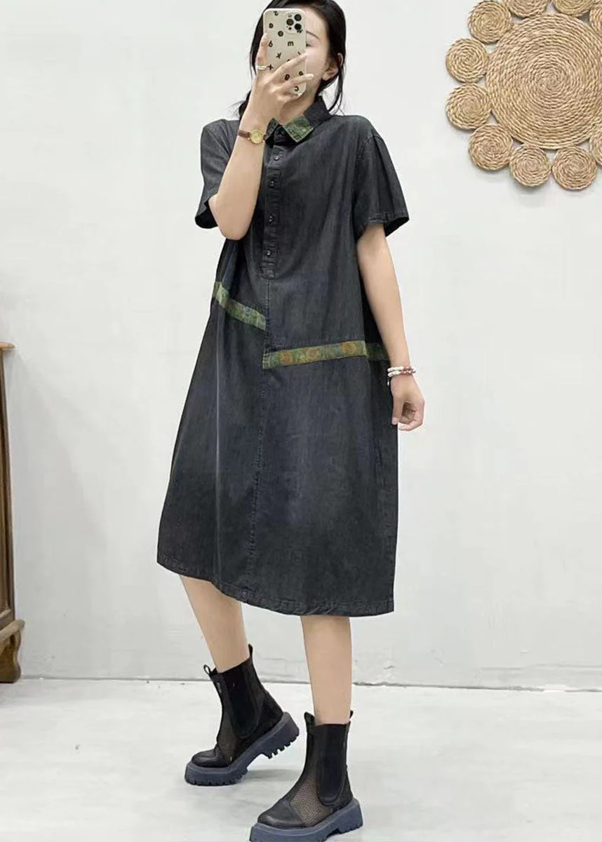 Chic Blue Peter Pan Collar Patchwork Denim Dress Summer - Image 3