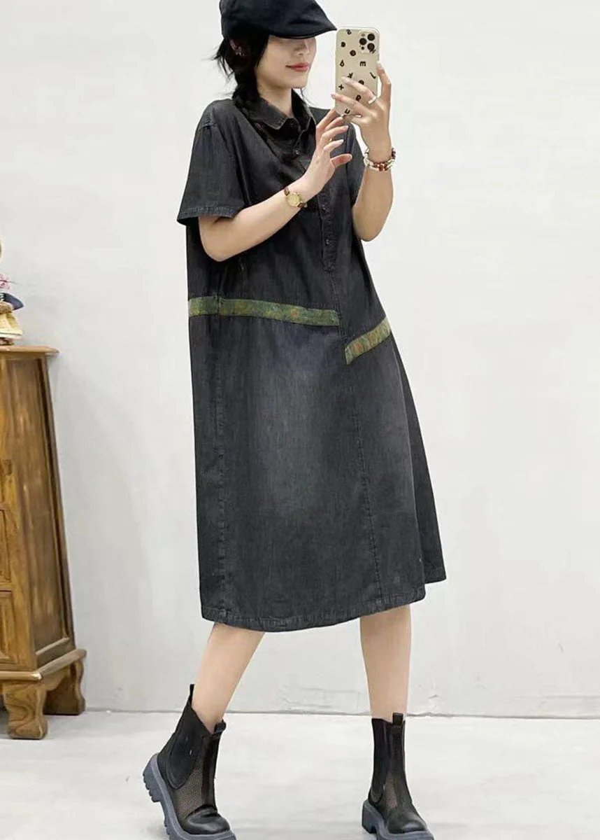 Chic Blue Peter Pan Collar Patchwork Denim Dress Summer - Image 4