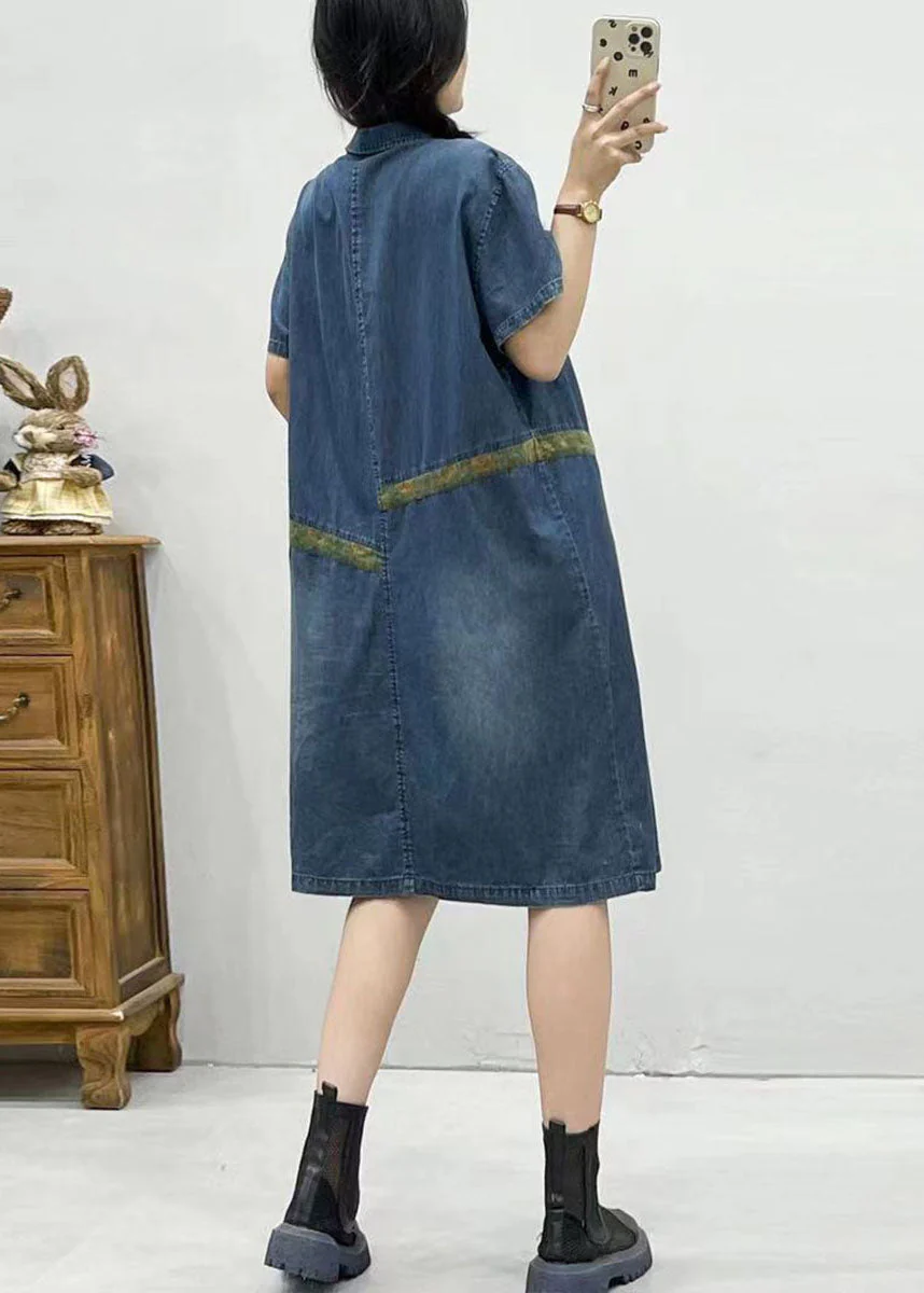 Chic Blue Peter Pan Collar Patchwork Denim Dress Summer - Image 5