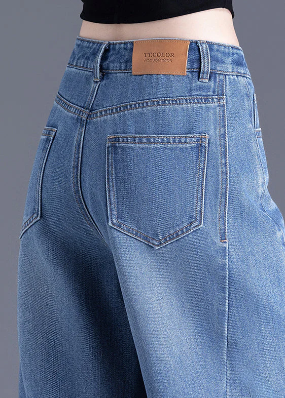 Chic Blue Pockets Denim Crop Pants Summer - Image 5