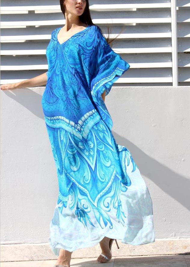 Chic Blue Print kimono robe Maxi Dresses  Cotton Dress - Image 2