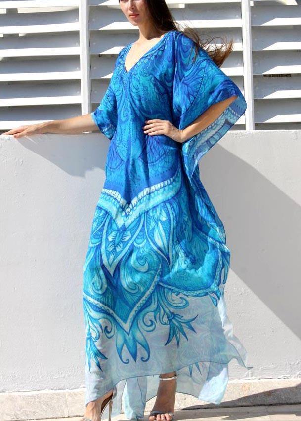 Chic Blue Print kimono robe Maxi Dresses  Cotton Dress - Image 3