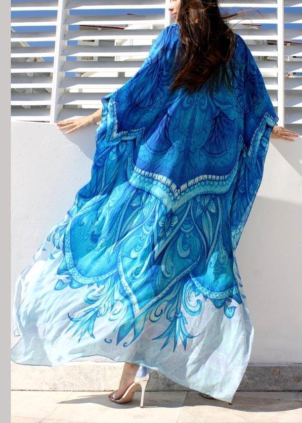 Chic Blue Print kimono robe Maxi Dresses  Cotton Dress - Image 4