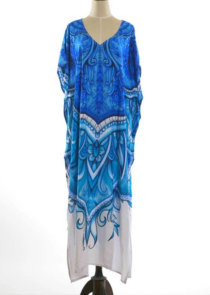 Chic Blue Print kimono robe Maxi Dresses  Cotton Dress - Image 5