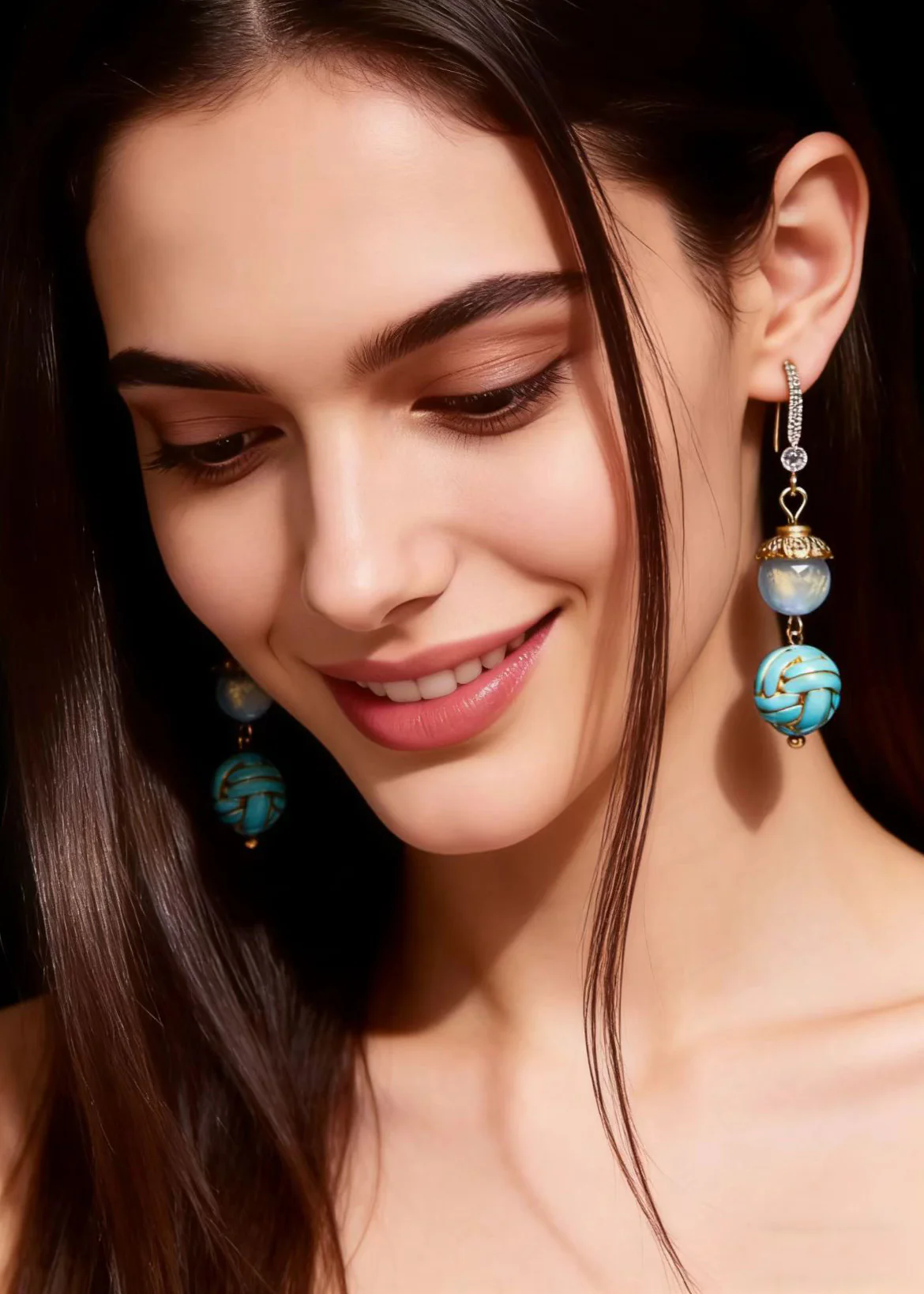 Chic Blue Sphericity Metal National Style Drop Earrings - Image 3