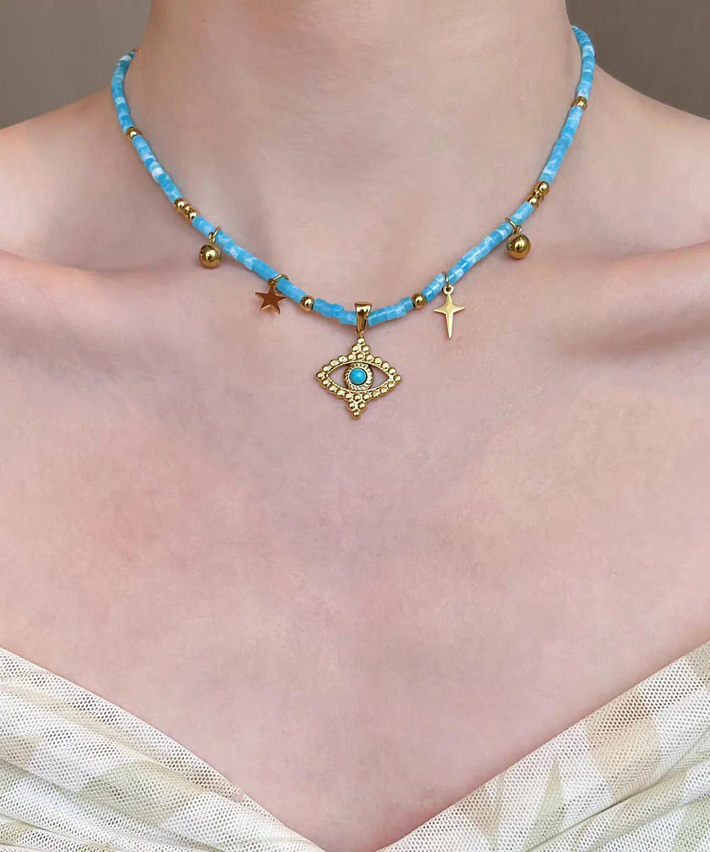 Chic Blue Stainless Steel Crystal Butterfly Beading Pendant Necklace Three-Piece Set - Image 3