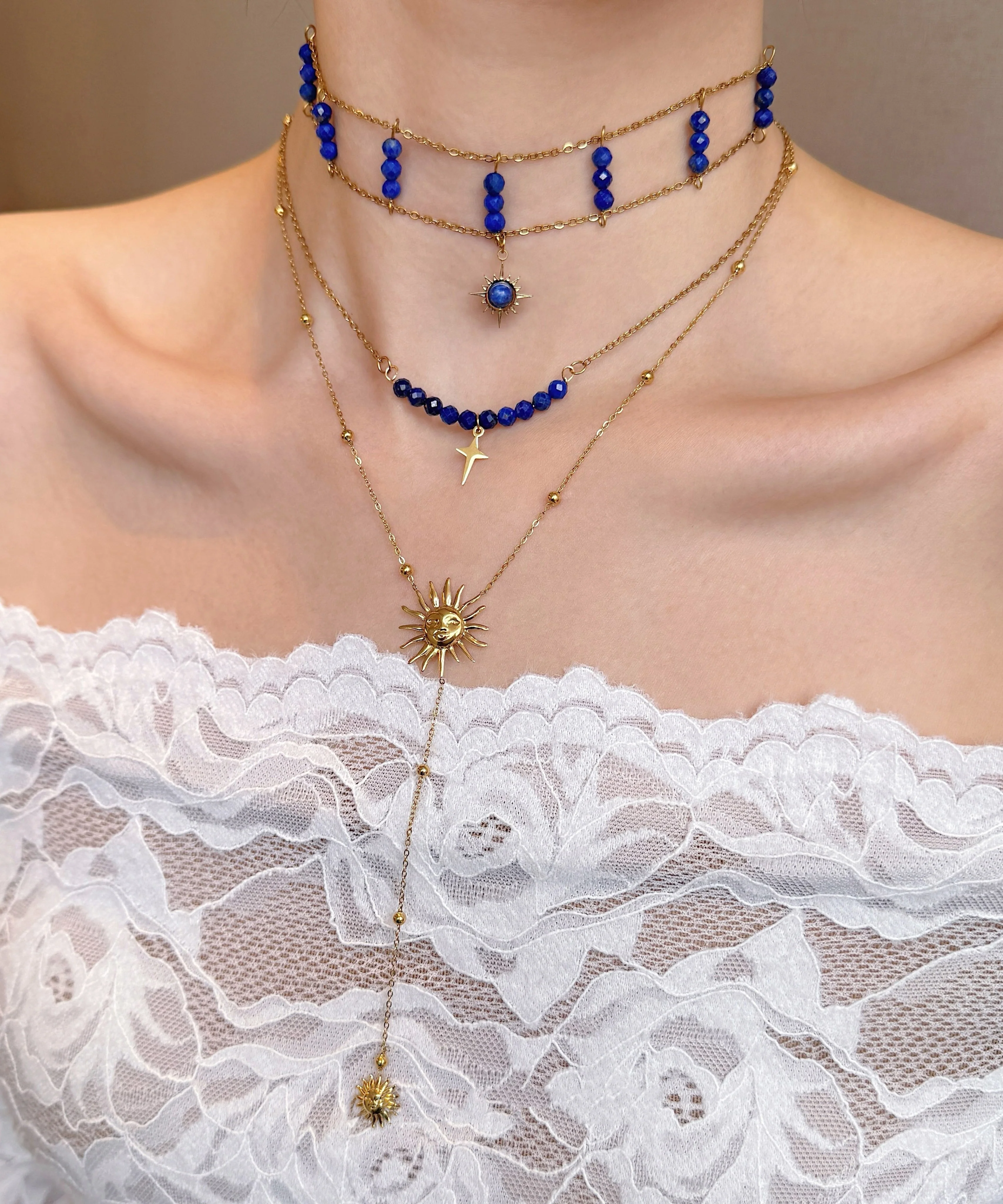 Chic Blue Wenshixing Solar Tassel Layering Alloy Three Piece Set Pendant Necklace - Image 3