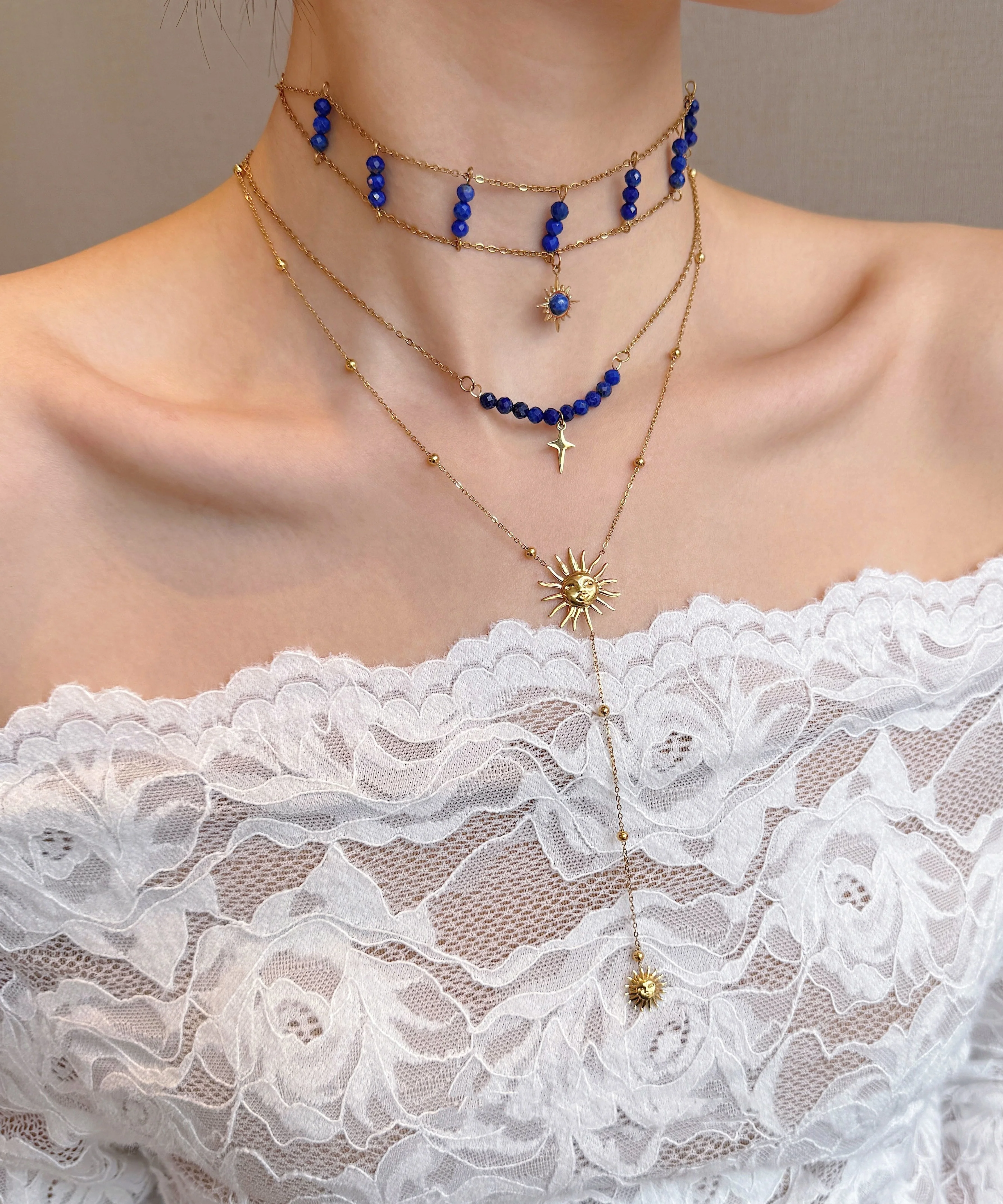 Chic Blue Wenshixing Solar Tassel Layering Alloy Three Piece Set Pendant Necklace - Image 4