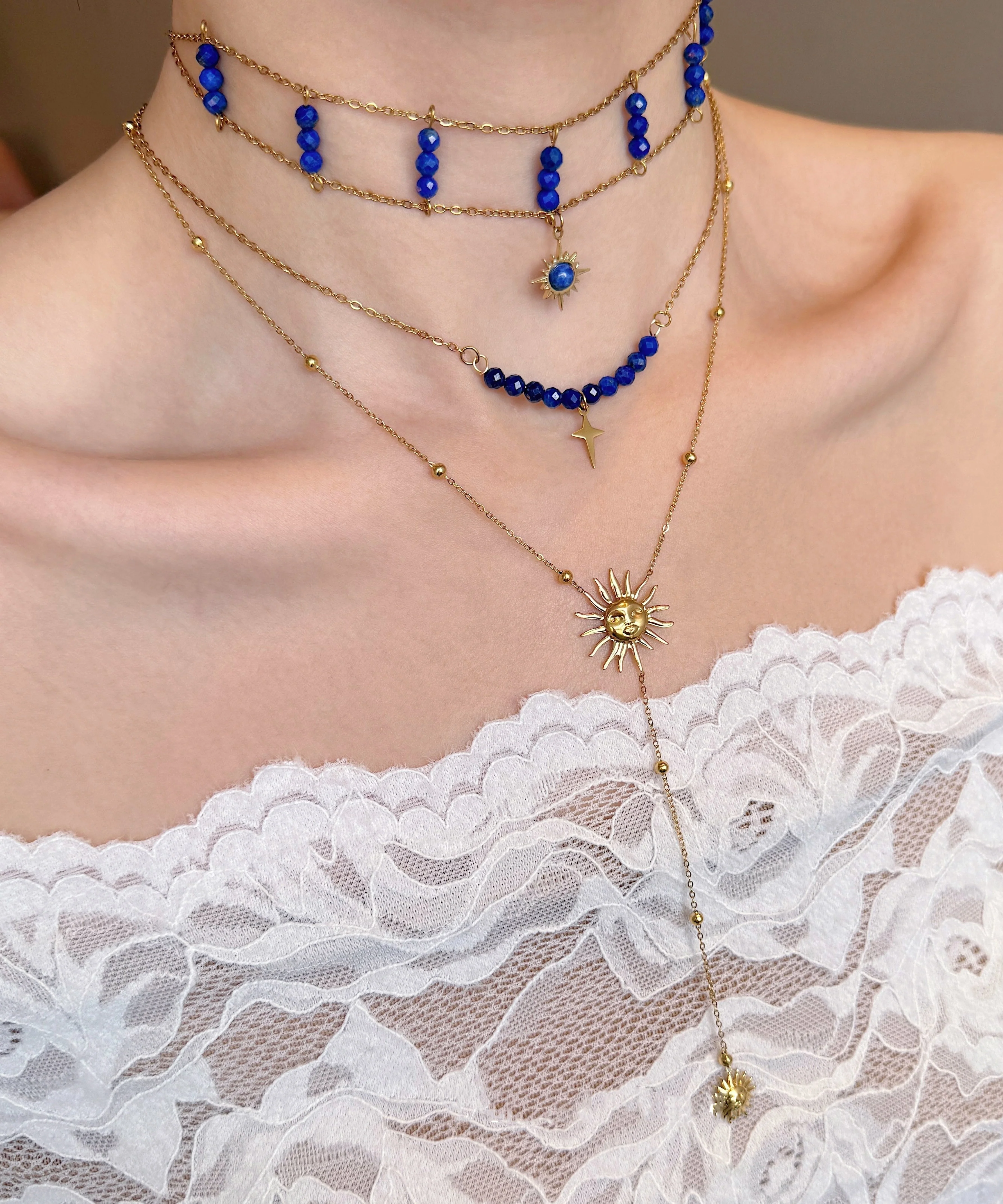 Chic Blue Wenshixing Solar Tassel Layering Alloy Three Piece Set Pendant Necklace - Image 5